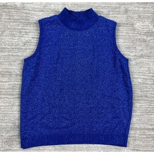 Willow Ridge Sweater Vest Womens Medium Blue Lurex Mock Neck Sparkly Knit ID2131